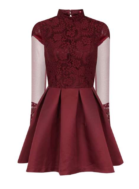 **Chi Chi London Petite Red Embroidered Skater Dress